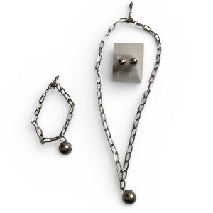 Stainless Steel  17” Necklace, bracelet and earrings. With a ball pendant. NEW